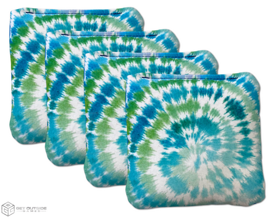 blue green tie dye cornhole bags