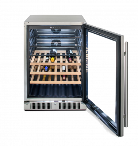 open glass door outdoor wine fridge
