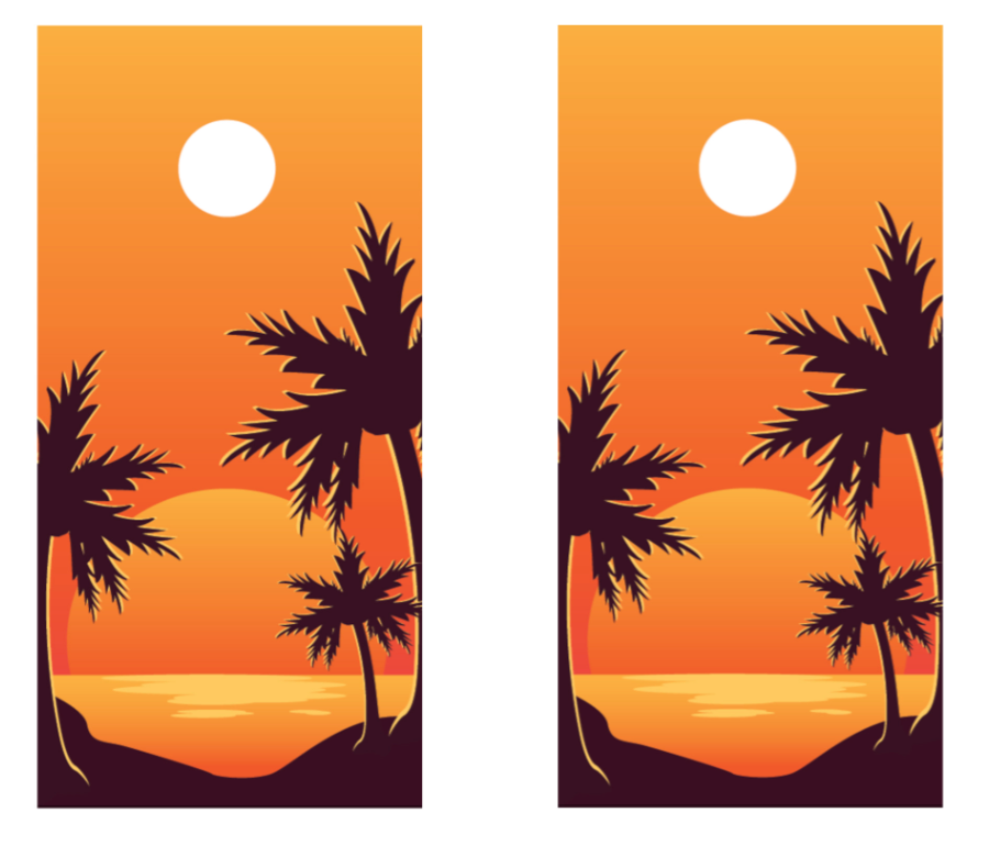 orange sunset cornhole boards