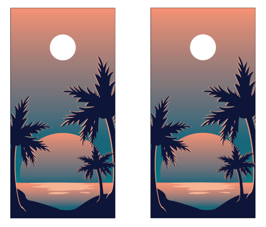 pink sunset cornhole board