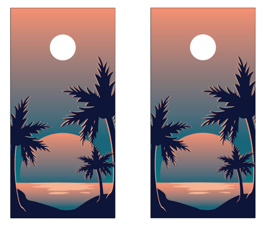 pink sunset cornhole board