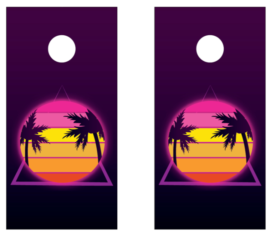 retro beach sunset cornhole boards