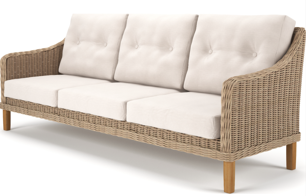 wicker sofa - white cushions