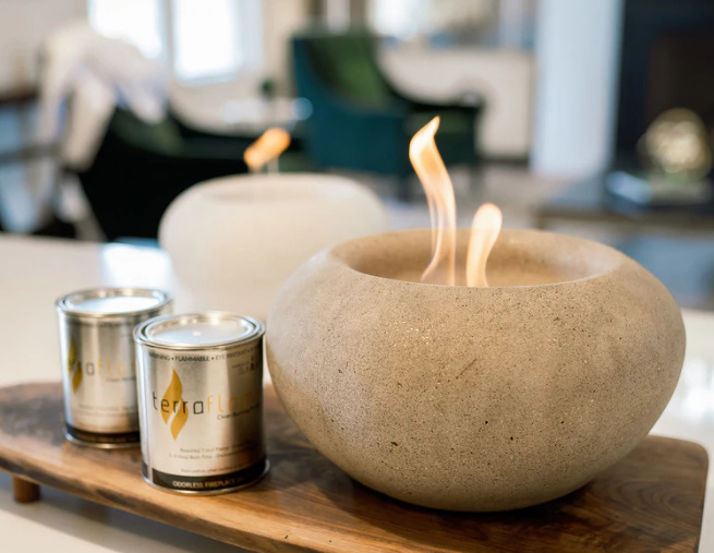 Terraflame Table Top Fire Bowl - STONE, WHITE