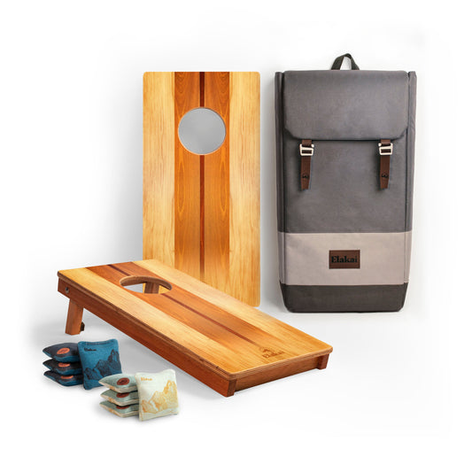 Compact Travel Cornhole Board Set - 1ft x 2ft Woody (Bags Included)