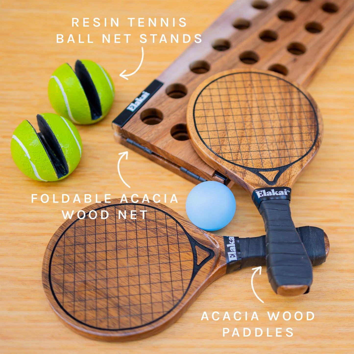 Tabletop Tennis Set - Solid Acacia Wood