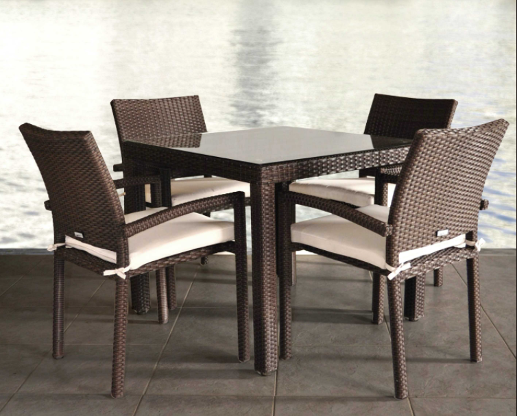 square outdoor table with 4 chairs